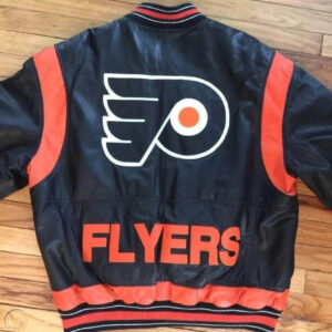 Philadelphia Flyers NHL Carl Banks Zip Up Leather Jacket
