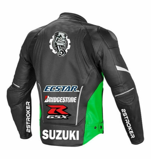 Suzuki GSXR Motorcycle Black And Green Leather Jacket