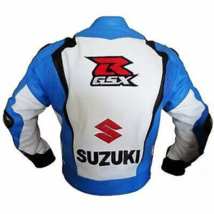 Suzuki GSXR Motorcycle Blue And White Leather Jacket
