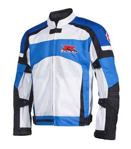 Suzuki GSXR Motorcycle Blue And White Textile Jacket Maker of Jacket