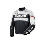 Suzuki GSXR Motorcycle White And Black Leather Jacket