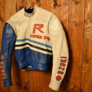 Suzuki Motorcycle White And Blue Racing Leather Jacket