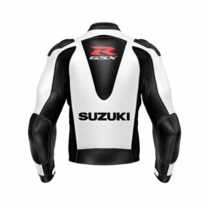 White Black Suzuki GSXR Motorcycle Leather Jacket