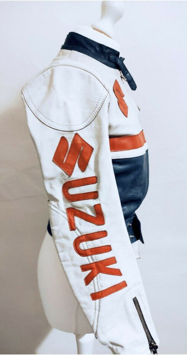 White Black Suzuki Motorcycle Racing Leather Jacket