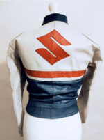 White Black Suzuki Motorcycle Racing Leather Jacket