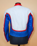White Blue Suzuki Motorcycle Racing Leather Jacket