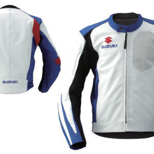 White Suzuki Motorcycle Racing Leather Jacket