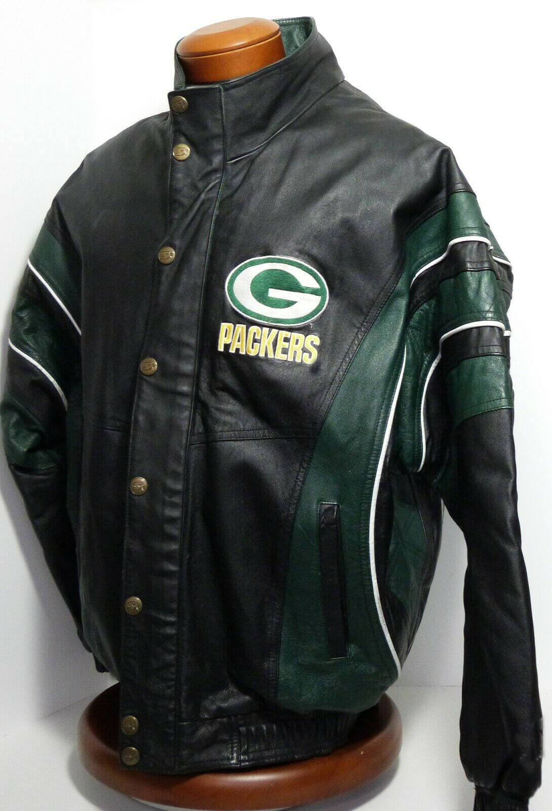 1990's NFL Pro Line Green Bay Packers Leather Jacket - Maker of Jacket