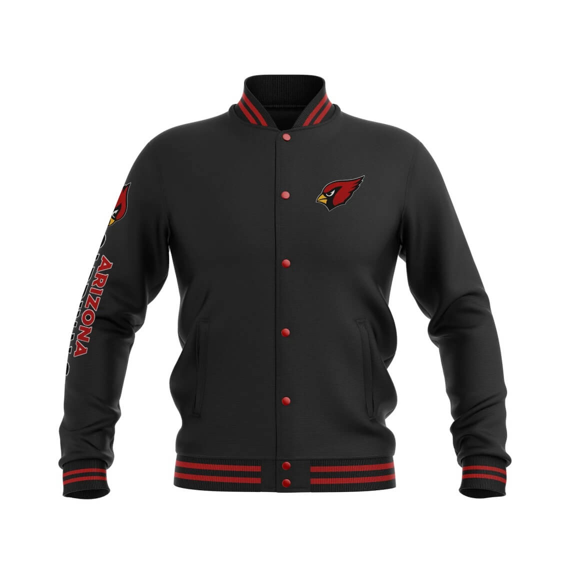 Arizona Cardinals Black Varsity Full Snap Jacket (1) Arizona Cardinals Black Varsity Full Snap Jacket