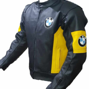 BMW Motorcycle Black And Yellow Leather Jacket