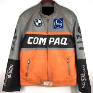 BMW Motorcycle Orange And Gray Racing Leather Jacket