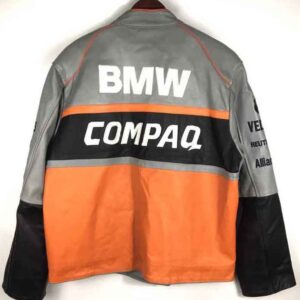 BMW Motorcycle Orange And Gray Racing Leather Jacket