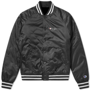 Black Champion Reverse Weave Script Logo Satin Jacket