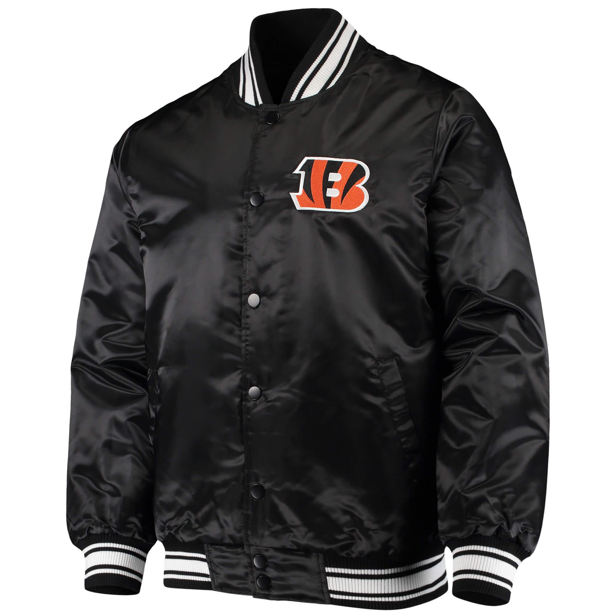 Black NFL Cincinnati Bengals Leader Satin Jacket (1) Black NFL Cincinnati Bengals Leader Satin Jacket