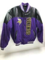 Black NFL Minnesota Vikings Wool Leather Jacket