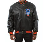 Black New York Mets Jeff Hamilton Leather Jacket