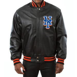 Black New York Mets Jeff Hamilton Leather Jacket