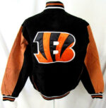 Black Orange Cincinnati Bengals Suede Leather Jacket