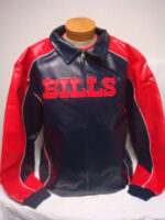 Black Red NFL Buffalo Bills Snap Button Leather Jacket
