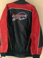 Black Red NFL Buffalo Bills Snap Button Leather Jacket