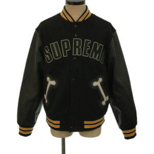 Black Supreme Bone Varsity Jacket