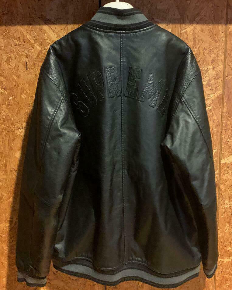 Black Supreme Leather Varsity Jacket - Maker of Jacket