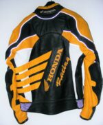Black Yellow Honda Motorcycle Racing Leather Jacket