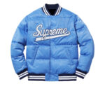 Blue Supreme Script Puffy Varsity Jacket