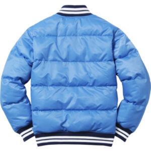 Blue Supreme Script Puffy Varsity Jacket
