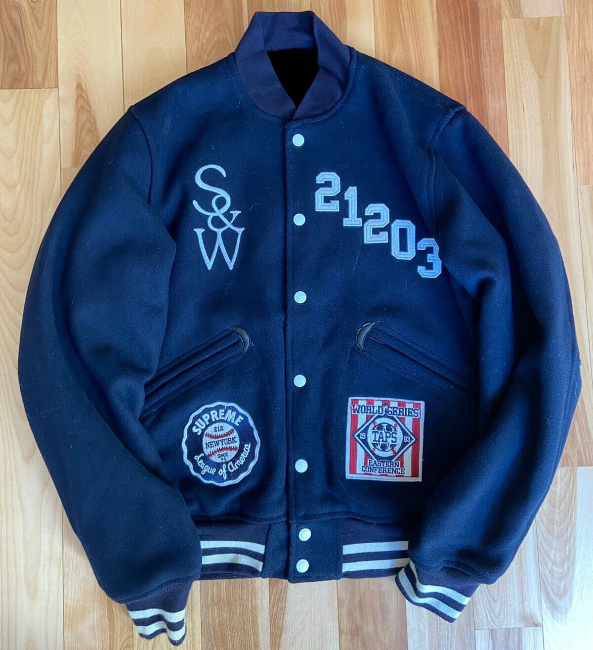 Blue Supreme Wtaps Wool Varsity Jacket - Maker of Jacket