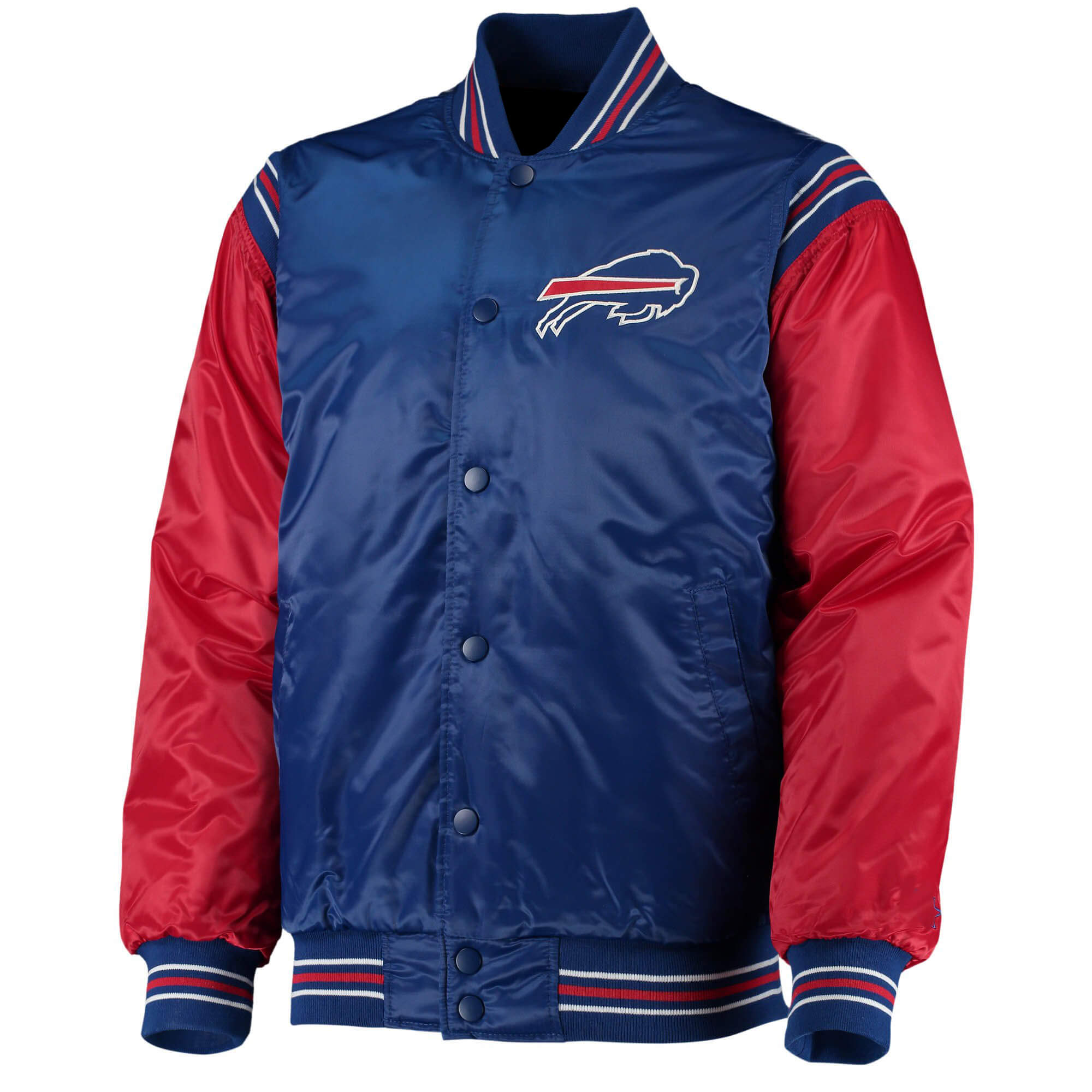 Buffalo Bills Enforcer Varsity Satin Full Snap Jacket (1) Buffalo Bills Enforcer Varsity Satin Full Snap Jacket