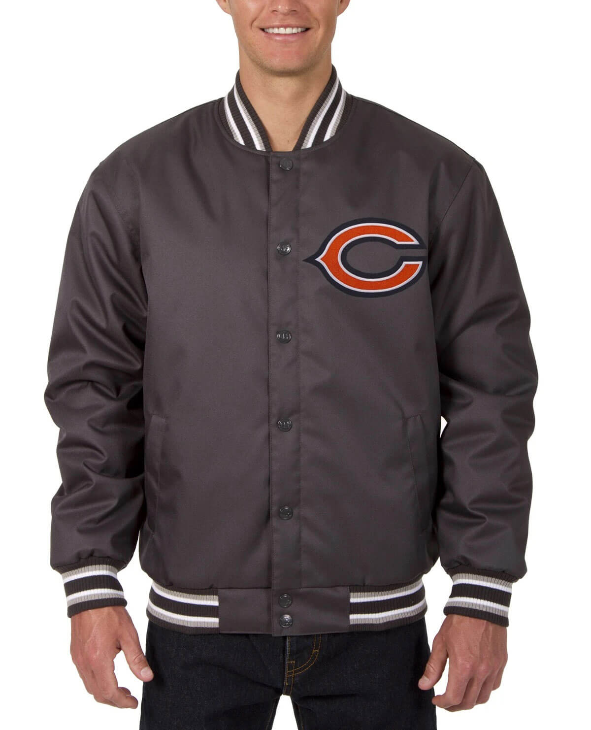 Chicago Bears NFL Charcoal Bomber Jacket (3) Chicago Bears NFL Charcoal Bomber Jacket