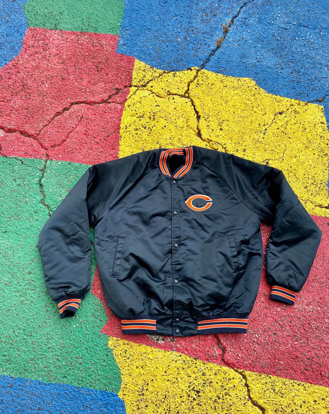 Chicago Bears NFL Football Satin Bomber Jacket (2) Chicago Bears NFL Football Satin Bomber Jacket
