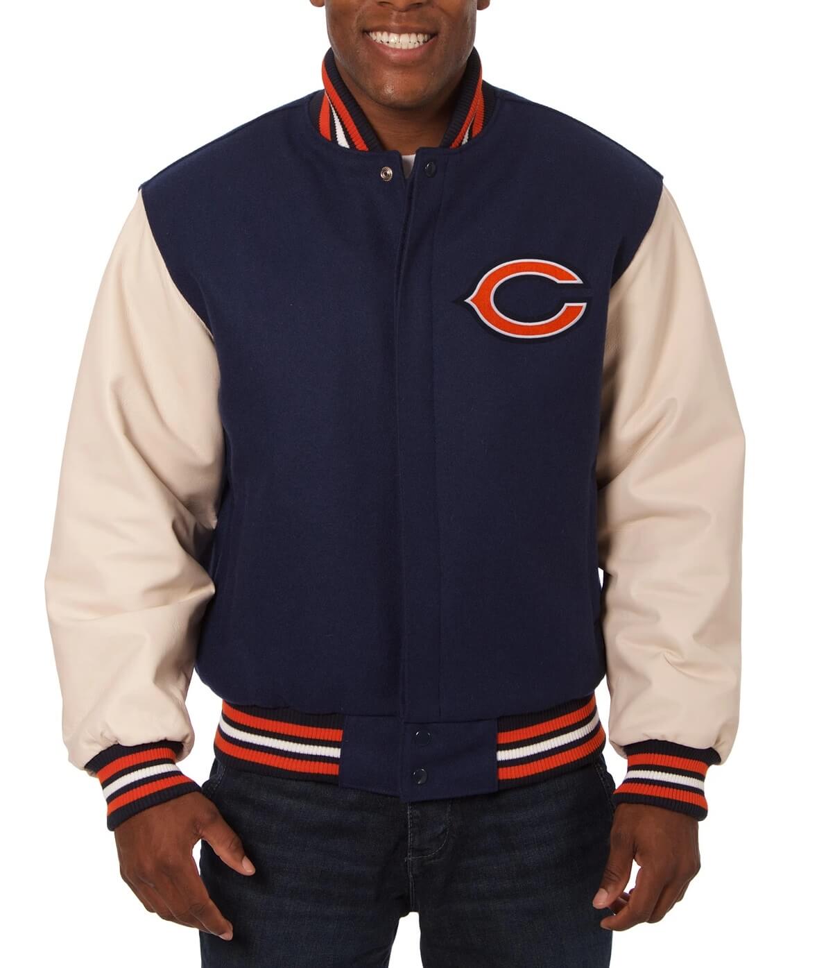 Chicago Bears Two Tone NFL Varsity Jacket (2) Chicago Bears Two Tone NFL Varsity Jacket