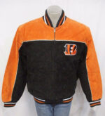 Cincinnati Bengals Black Orange Suede Leather Jacket
