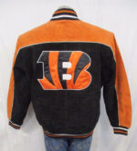 Cincinnati Bengals Black Orange Suede Leather Jacket