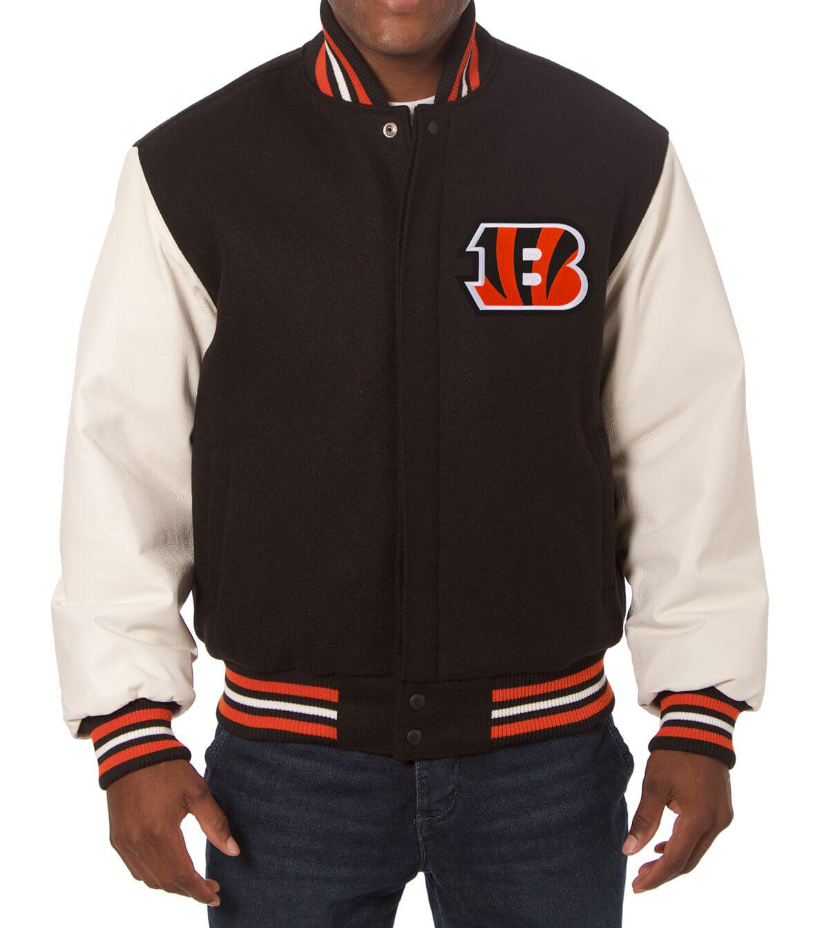 Cincinnati Bengals Two Tone Wool And Leather Jacket (2) Cincinnati Bengals Two Tone Wool And Leather Jacket
