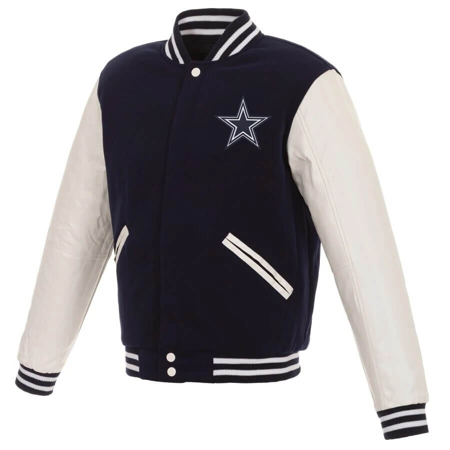 Dallas Cowboys Navy White Varsity Jacket (1) Dallas Cowboys Navy White Varsity Jacket