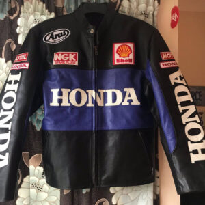 Honda Motorcycle Black And Blue Racing Leather Jacket