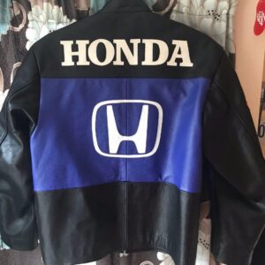 Honda Motorcycle Black And Blue Racing Leather Jacket