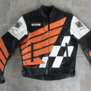 Honda Motorcycle Black And Orange Racing Leather Jacket