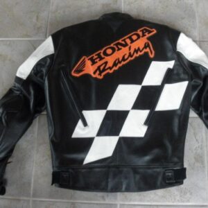 Honda Motorcycle Black And Orange Racing Leather Jacket