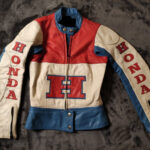 Honda Motorcycle White And Blue Racing Leather Jacket