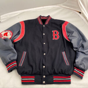 MLB Black Gray Boston Red Sox Wool Leather Jacket