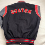 MLB Black Gray Boston Red Sox Wool Leather Jacket