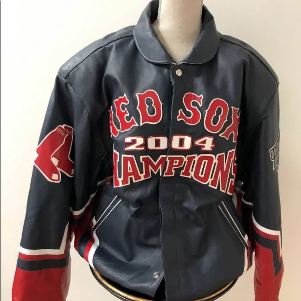 Maker of Jacket Black Leather Jackets MLB Boston Red Sox 2004 World Series