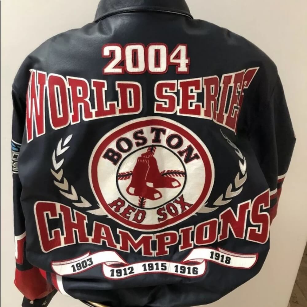 Maker of Jacket Black Leather Jackets MLB Boston Red Sox 2004 World Series