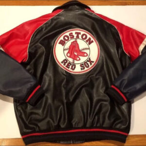 MLB Boston Red Sox Red Black Leather Jacket