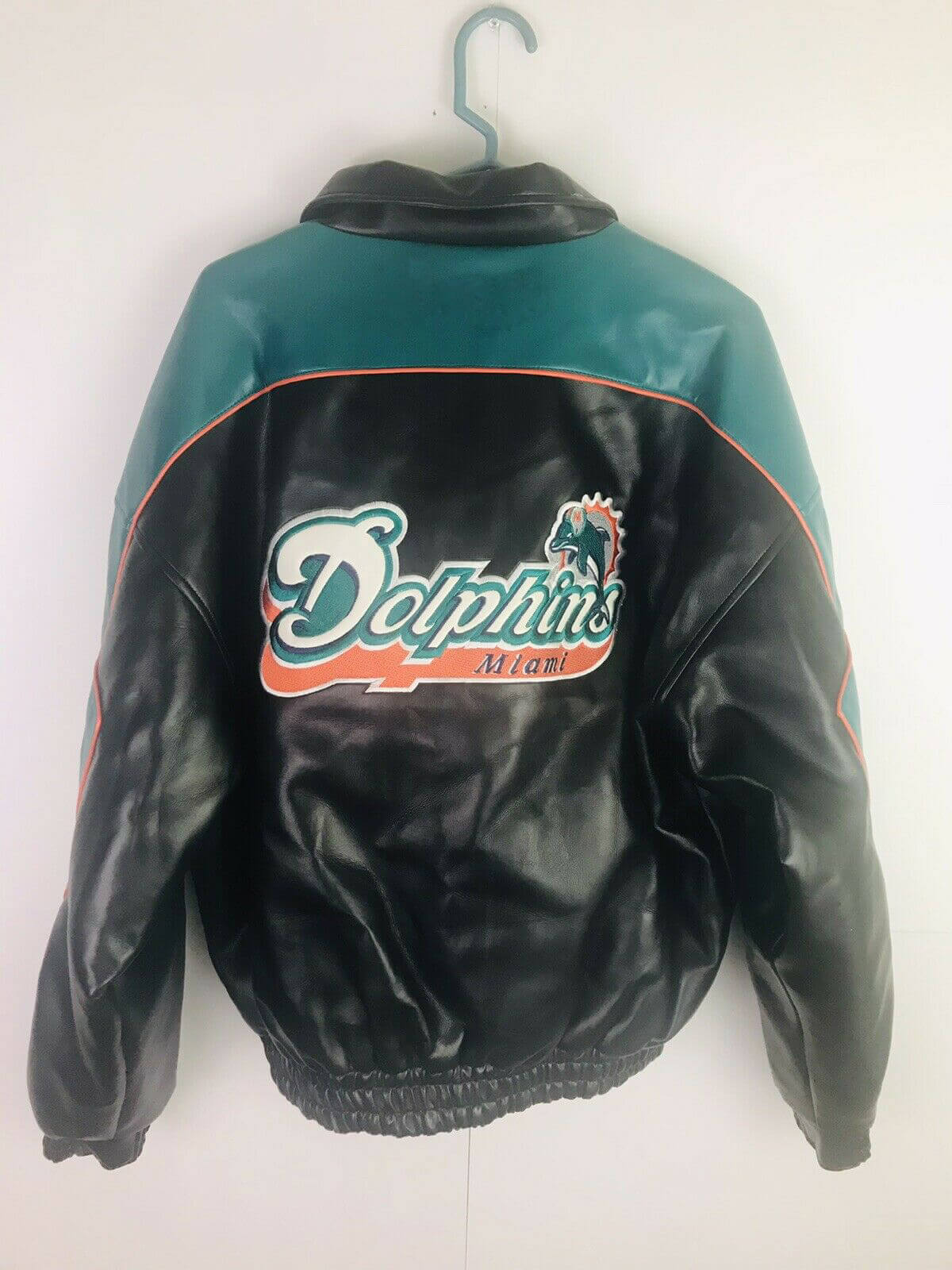 Maker of Jacket Black Leather Jackets Vintage Pro Player NFL Miami Dolphins
