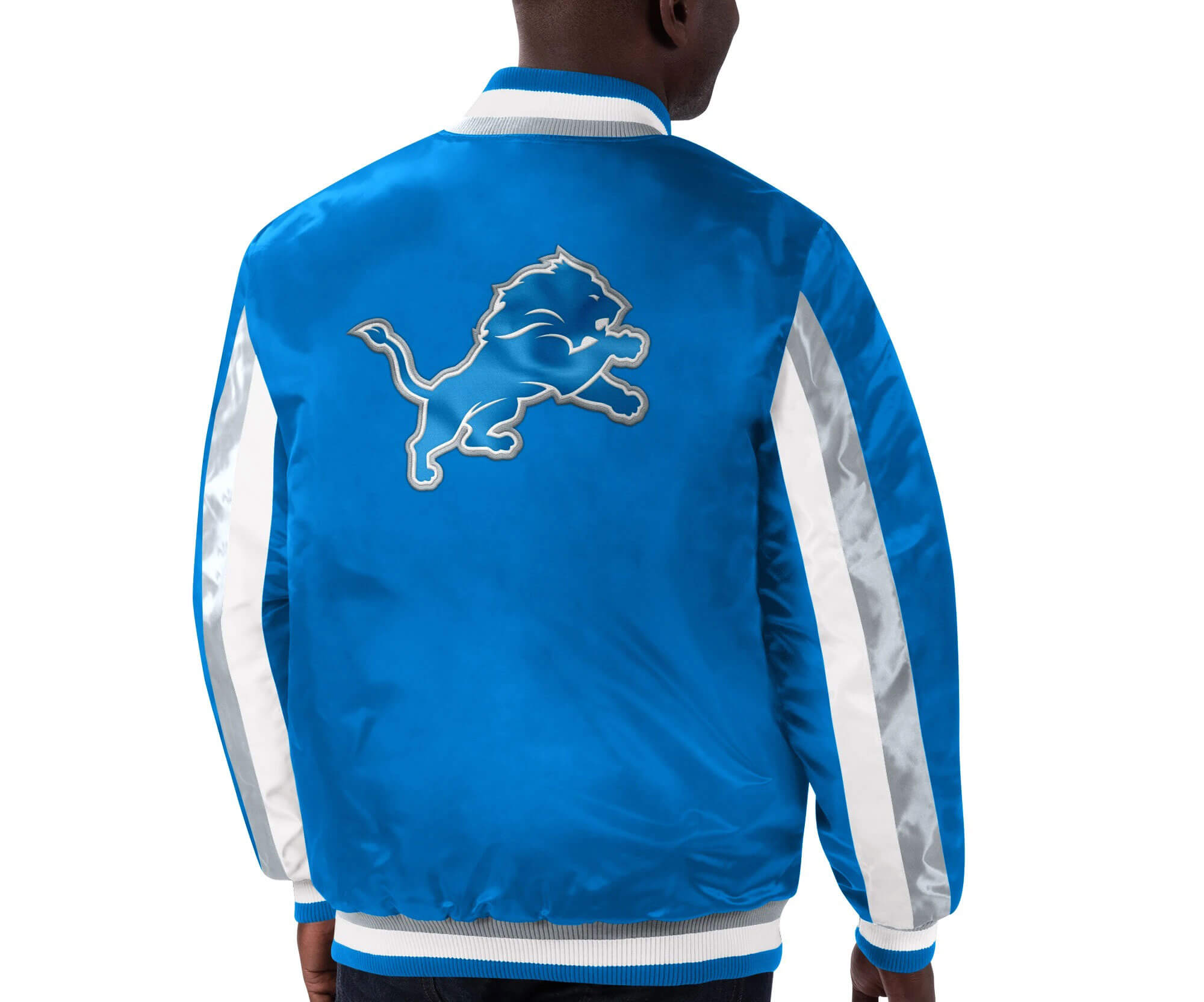 NFL Detroit Lions Stripe Blue Satin Jacket - Maker of Jacket